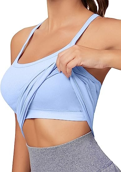 Women's Workout Tank Top, Built-in Bra, Sleeveless Racer Back Workout Top