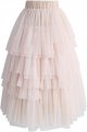 Women's Nude Pink Layered Mesh Tutu A-Line Midi Skirt