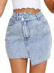 Women's Casual Asymmetrical Waist Jeans Skirt Raw Trim Denim Skirt